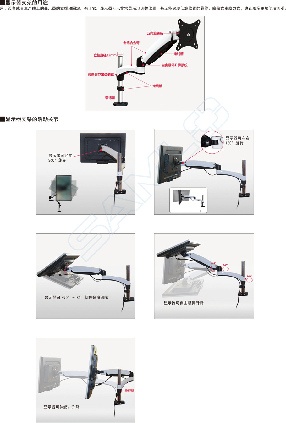 顯示器支架-氣彈簧型WCBT安裝作用與用途
