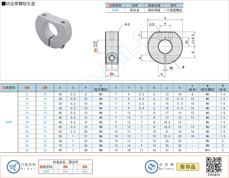 固定環-切邊帶螺紋孔型規格參數尺寸材質
